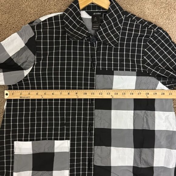 Ali Miles Black and White Check Print Long Sleeve Button Down Blouse size M - Picture 10 of 11
